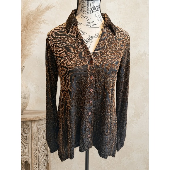 Skins Tops - Sno Skins Small Burnout Velvet Blouse Cheetah Animal Print Brown Black Excellent